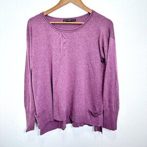 Peruvian Connection 100% Pima Cotton Round Neck Purple Long Sleeve Sweater Med